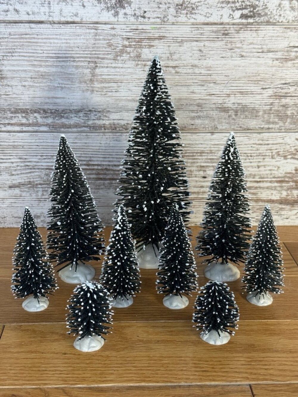 Vintage Village Lemax Set Of 9 Flocked Pine Trees & Shrubs